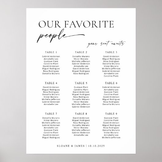 Moderne 9 Tische Begrüßungskarte Poster (Vorne)