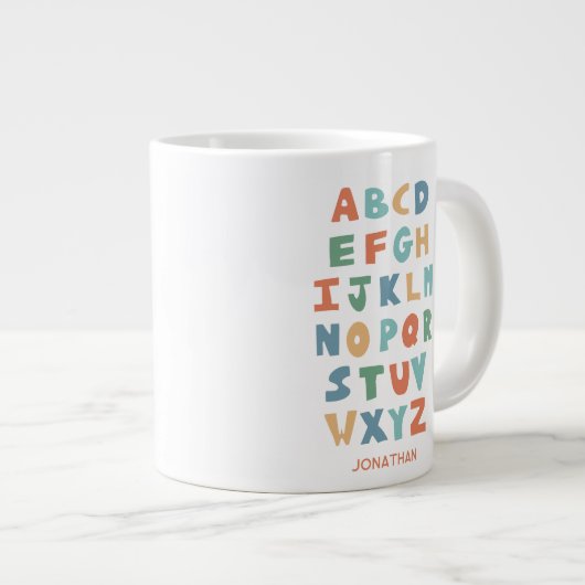 Moderne ABC Alphabet Personalisierte Klassenbriefe Jumbo-Tasse (Vorderseite Rechts)