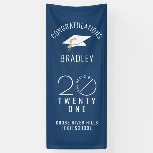 Moderne Abschluss CLASS OF 2021 Typografie Blue Banner (Vertikal)