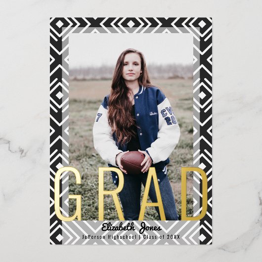 Moderne Abschluss Foto Foil Einladung (Vorderseite)