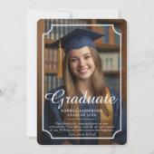 Moderne Abschluss Foto Navy Blue Ankündigung (Rückseite)