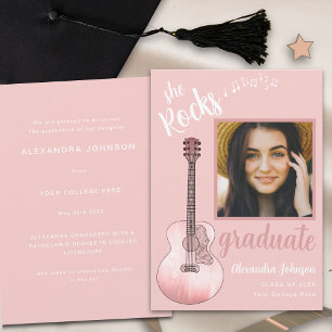 Moderne Abschluss-Foto Pinke Gitarre Einladung