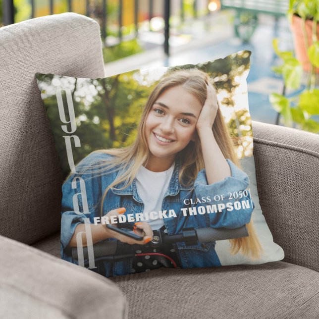 Moderne Abschluss-Fotovorlage individuell Kissen (Graduation photo keepsake custom throw pillow)