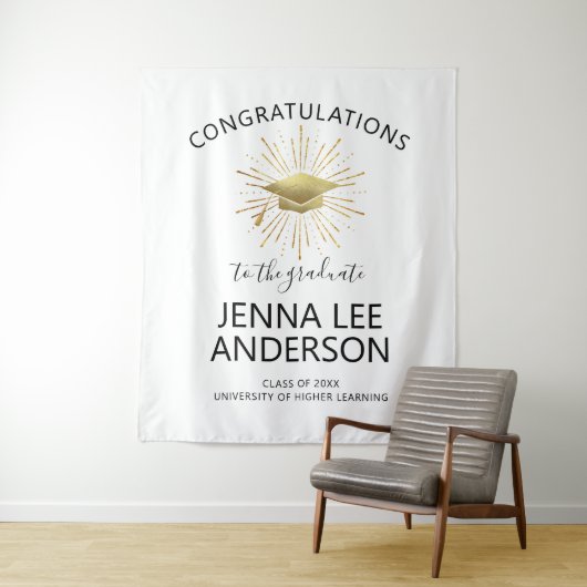 Moderne Abschluss Gold Cap mit Sternexplosion Wandteppich (Beispiel)