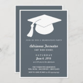 Moderne Abschluss Hat Blue Graduation Party Einladung (Vorne/Hinten)