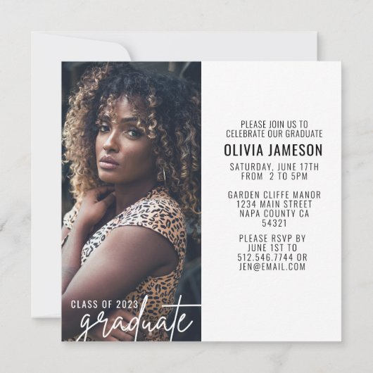 Moderne Abschluss-Kalligrafie | FOTO PARTY Einladung (Rückseite)