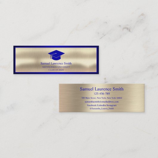 Moderne Abschluss-Klasse "Blue Gold einfügen"  Mini Visitenkarte (Vorne/Hinten)