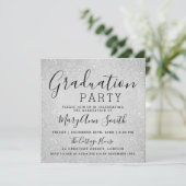 Moderne Abschluss-Party-Silber-Glitzer-Farbe Einladung (Stehend Vorderseite)