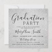 Moderne Abschluss-Party-Silber-Glitzer-Farbe Einladung (Vorderseite)