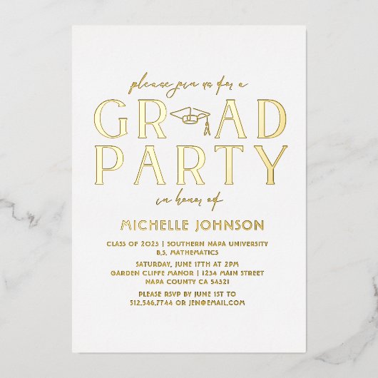 Moderne Abschluss-Schwarzschrift-Typografie | FOTO Folieneinladung (Vorderseite)