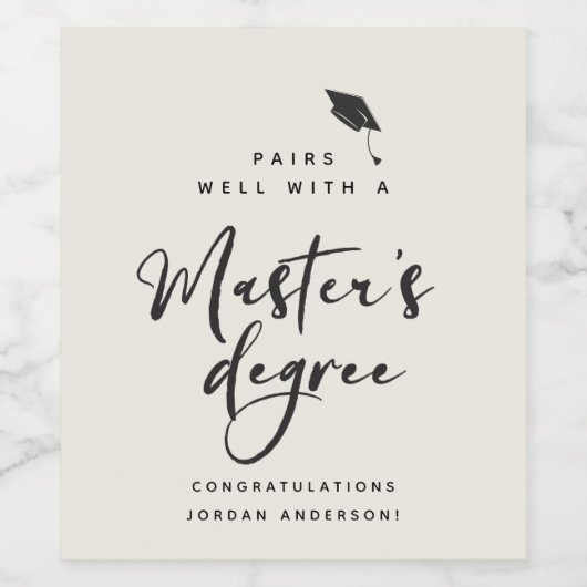 Moderne Abschluss Script Glückwunsch Master-Abschl Weinetikett (Einzelnes Label)