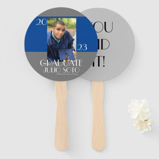 Moderne Abschluss Typografie 2023 Foto Blue Fächer (Vorne und Hinten)