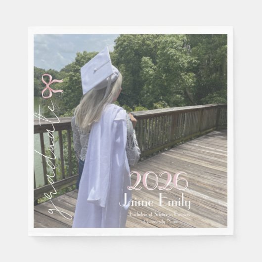 Moderne Abschlussfeier 2026 Rosa Schleife Foto Serviette (Vorderseite)