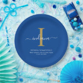 Moderne Abschlussfeier Monogramm Blau Minimalistis Pappteller (Party)