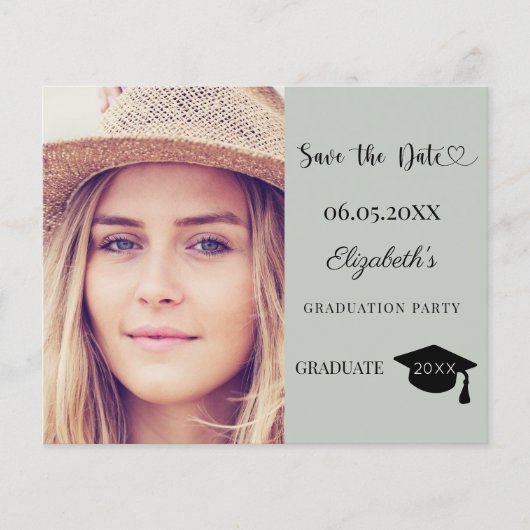 Moderne Abschlussfeier Sage Save-the-Date-Karte (Vorderseite)