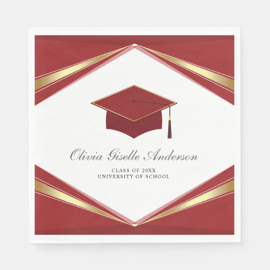 Moderne Abschlussmütze Rot & Gold Party Serviette (Vorderseite)