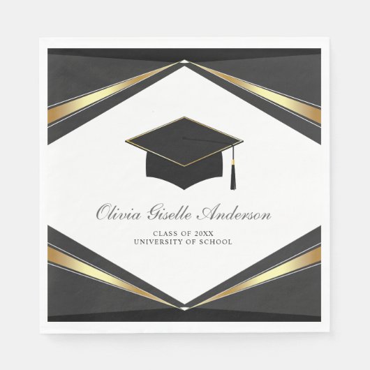 Moderne Abschlussmütze Schwarz & Gold Party Serviette (Vorderseite)