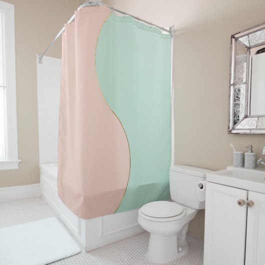 Moderne Abstract Blush Pink Mint Kollektion Duschvorhang (Beispiel)