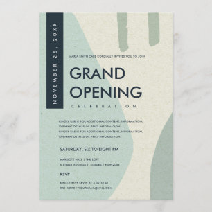 MODERNE ABSTRACTE KUNST AQUA BLAUWE GRAND OPENING  EINLADUNG