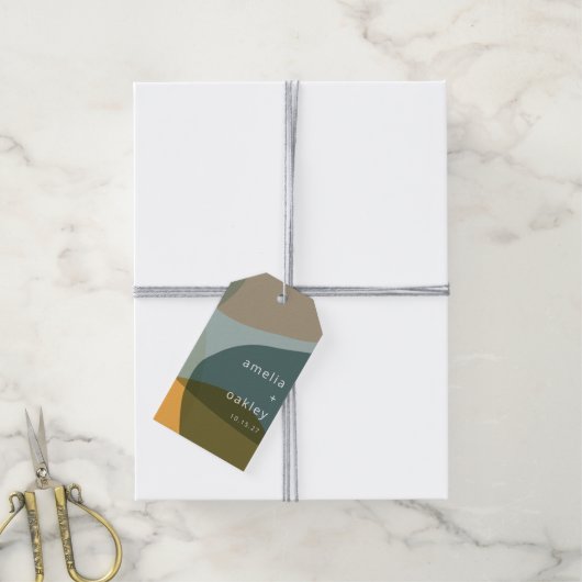 Moderne Abstrakt Art Green Sage Aquamarine Hochzei Geschenkanhänger (Mit Garn)