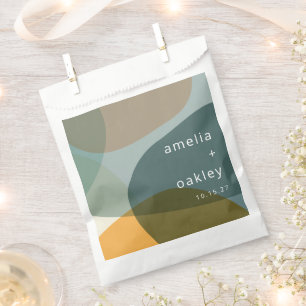 Moderne Abstrakt Art Green Sage Aquamarine Hochzei Geschenktütchen