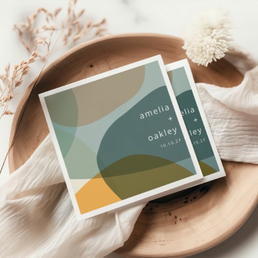 Moderne Abstrakt Art Green Sage Aquamarine Hochzei Serviette