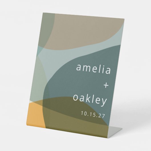 Moderne Abstrakt Art Green Sage Aquamarine Hochzei Sockelschild (Vorderseite)