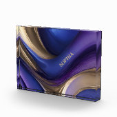 Moderne Abstrakt-blaue Lila- und Gold- Fotoblock (Rechts)