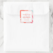 Moderne Abstrakt Coral Wedding Bride & Groom Quadratischer Aufkleber (Tasche)