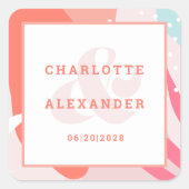 Moderne Abstrakt Coral Wedding Bride & Groom Quadratischer Aufkleber (Vorderseite)