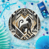 Moderne, Abstrakt dekorative schwarze Katzenpapier Pappteller (Party)