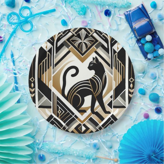 Moderne, Abstrakt dekorative schwarze Katzenpapier Pappteller (Party)