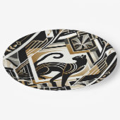 Moderne, Abstrakt dekorative schwarze Katzenpapier Pappteller (Schrägansicht)