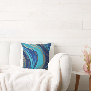 Moderne Abstrakt-Flow Art-Blue und Gold- Kissen
