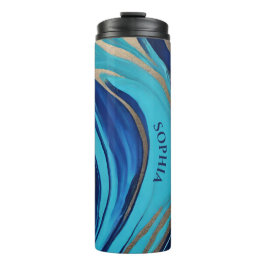 Moderne Abstrakt-Flow Art-Blue und Gold- Thermosbecher
