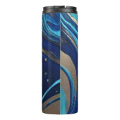 Moderne Abstrakt-Flow Art-Blue und Gold- Thermosbecher (Rückseite)