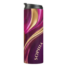 Moderne Abstrakt-Flow Art-Fuchsia Lila und Gold- Thermosbecher