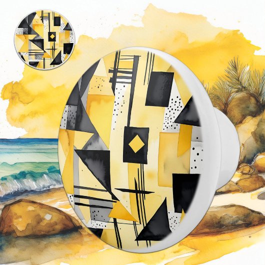 Moderne, Abstrakt-gelbe und schwarze Farbe Keramikknauf