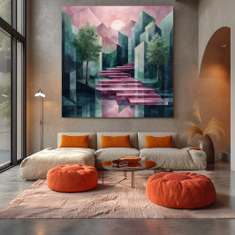 Moderne Abstrakt geometrische Landschaft Rosa & Gr Leinwanddruck