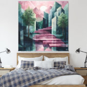Moderne Abstrakt geometrische Landschaft Rosa & Gr Leinwanddruck (Insitu (Schlafzimmer))