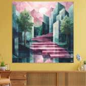 Moderne Abstrakt geometrische Landschaft Rosa & Gr Leinwanddruck (Insitu (Wohnzimmer))