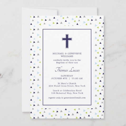 Moderne Abstrakt geometrische Muster Kreuztaufe Einladung (Vorderseite)