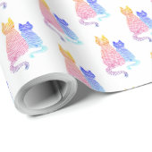 Moderne, Abstrakt gestreifte Katzen farbenfroh leu Geschenkpapier (Rolleneckpunkt)