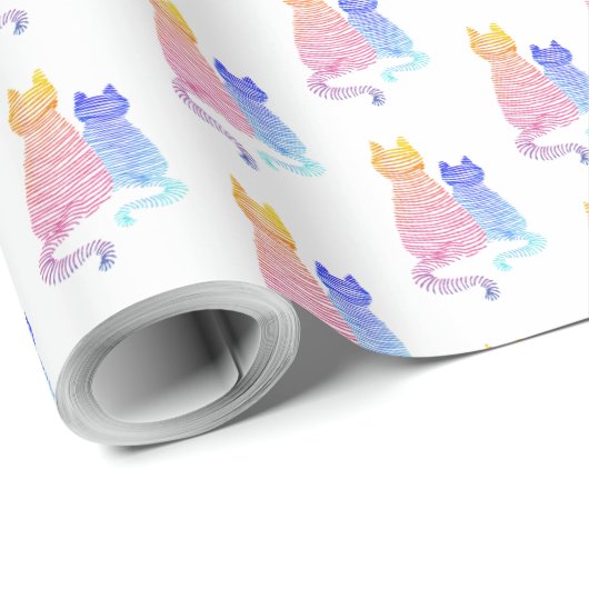 Moderne, Abstrakt gestreifte Katzen farbenfroh leu Geschenkpapier (Rolleneckpunkt)