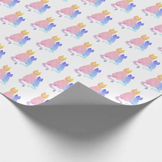 Moderne, Abstrakt gestreifte Katzen farbenfroh leu Geschenkpapier (Ecke)