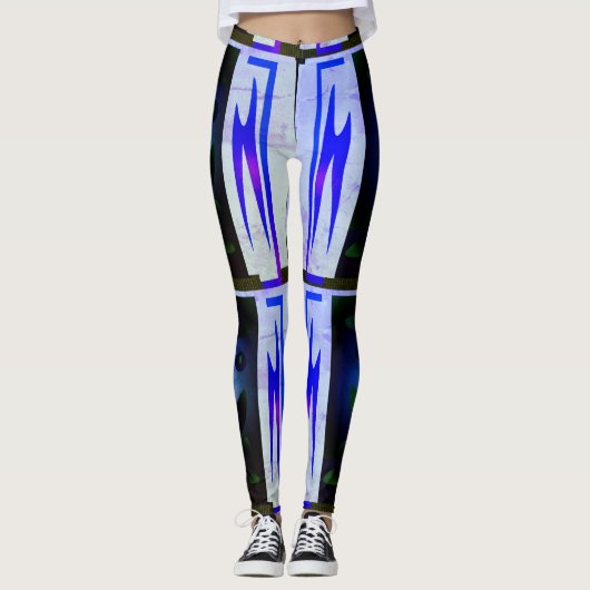 MODERNE abstrakt gezeichnet schwarz-blau-mosaikfar Leggings (Vorderseite)