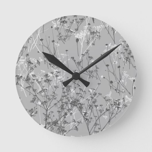 Moderne Abstrakt-graue Wildblumen Runde Wanduhr (Vorderseite)