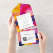 Moderne Abstrakt-Hot-Pink-QR-Hochzeit All In One Einladung (Abreißen)