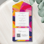 Moderne Abstrakt-Hot-Pink-QR-Hochzeit All In One Einladung