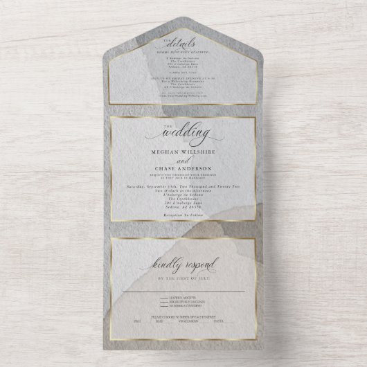 Moderne Abstrakt neutrale Farben All In One Einladung (Innen Boden)